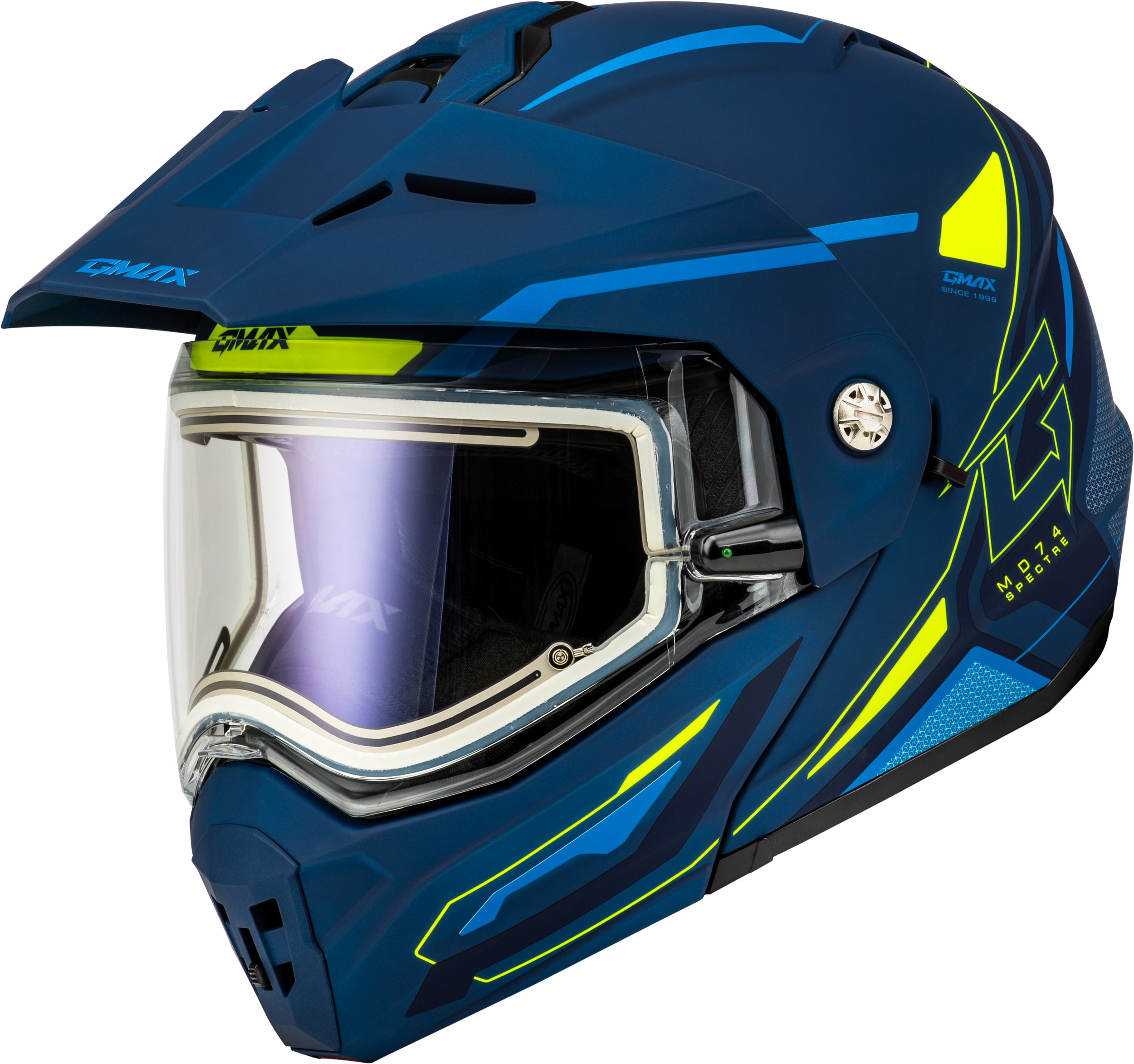MD-74S SPECTRE SNOW HELMET W/ ELEC SHIELD MATTE BLUE/GRN MD