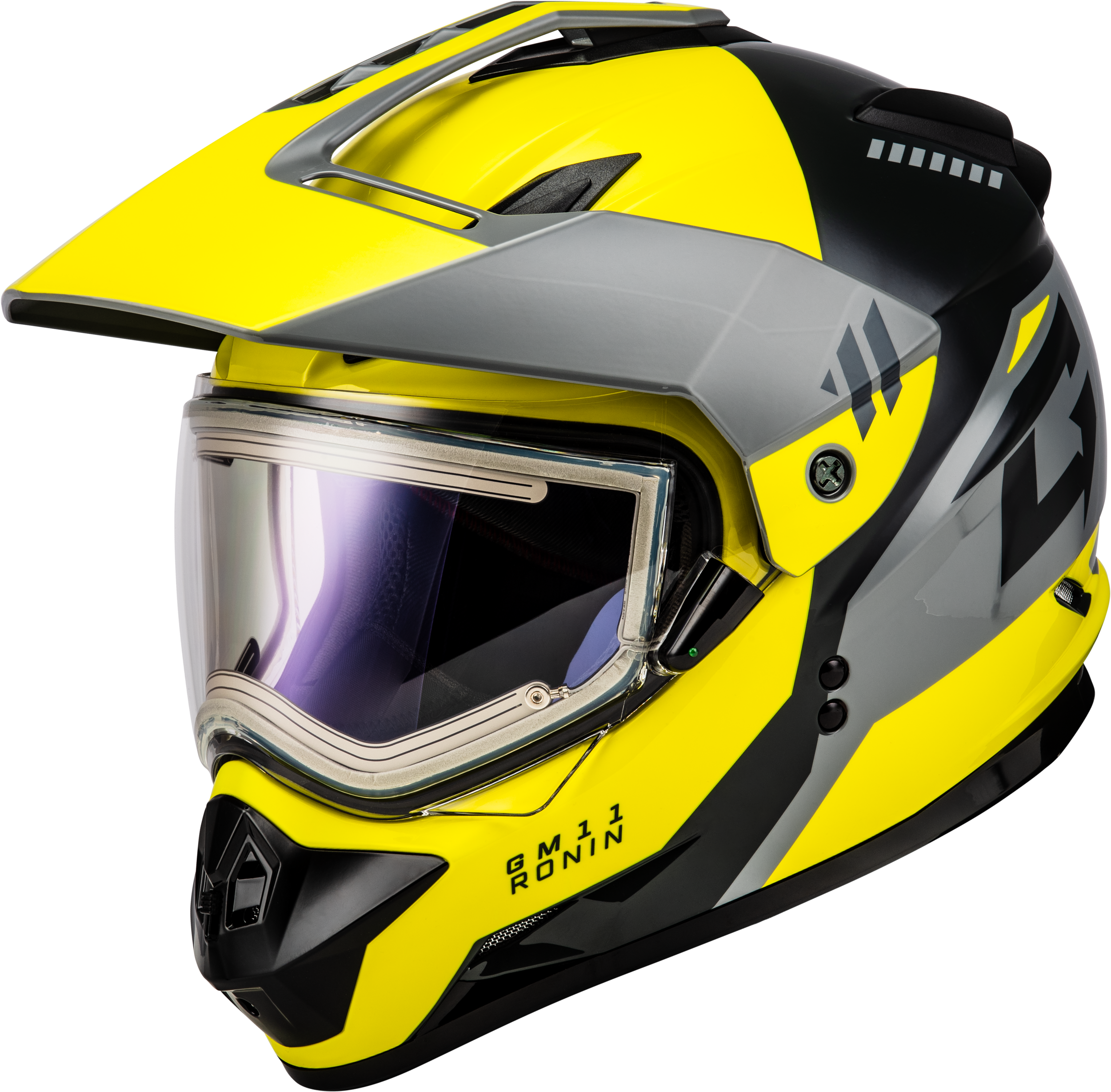 GM-11S RONIN SNOW HELMET W/ ELEC SHLD YELLOW/SLVR/GREY XS