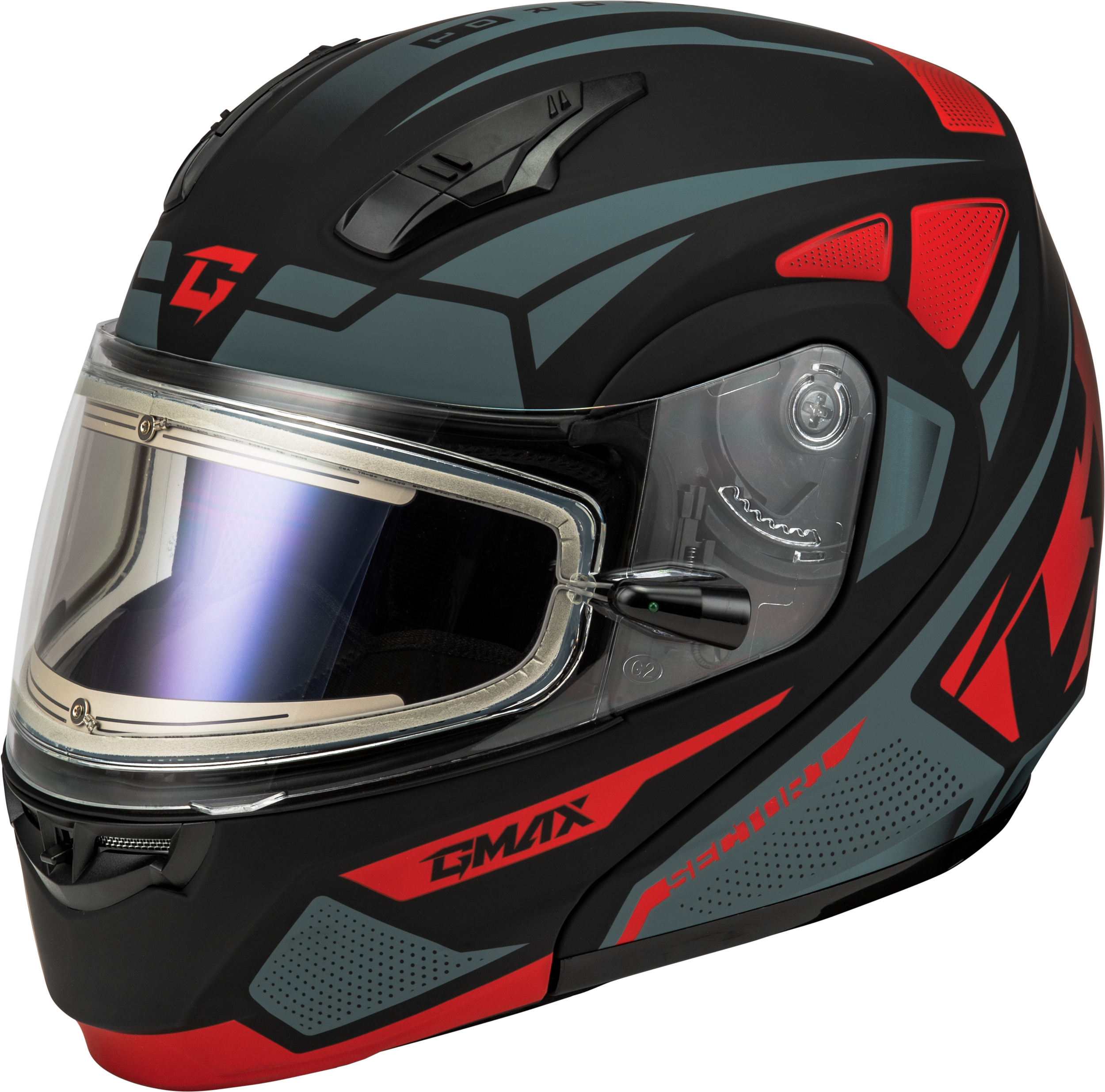 MD-04S SECTOR SNOW HELMET W/ ELEC SHIELD MATTE BLACK/RED MD