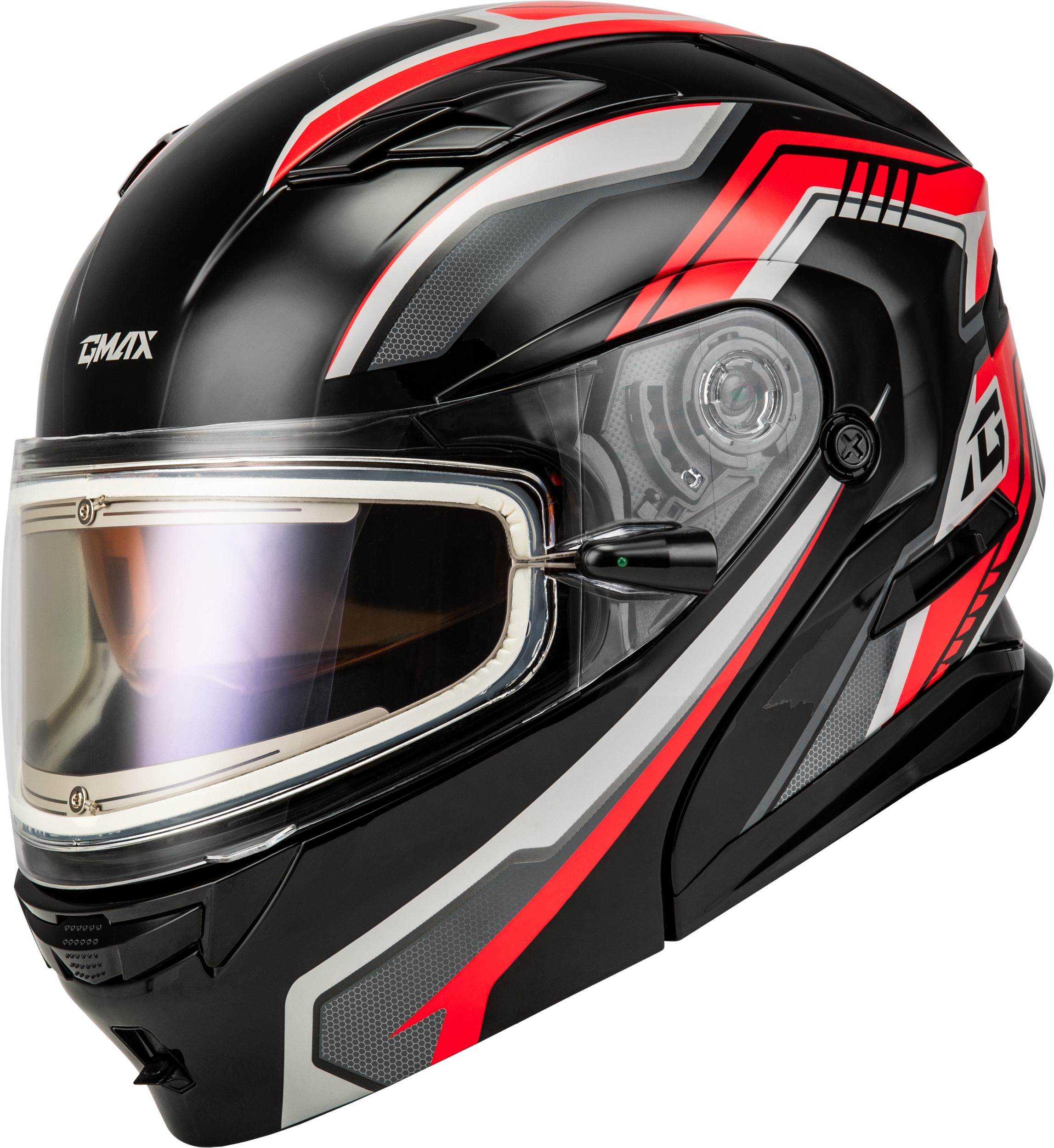 MD-01S TRANSISTOR SNOW HELMET W ELECTRIC SHIELD BLACK/RED 2X