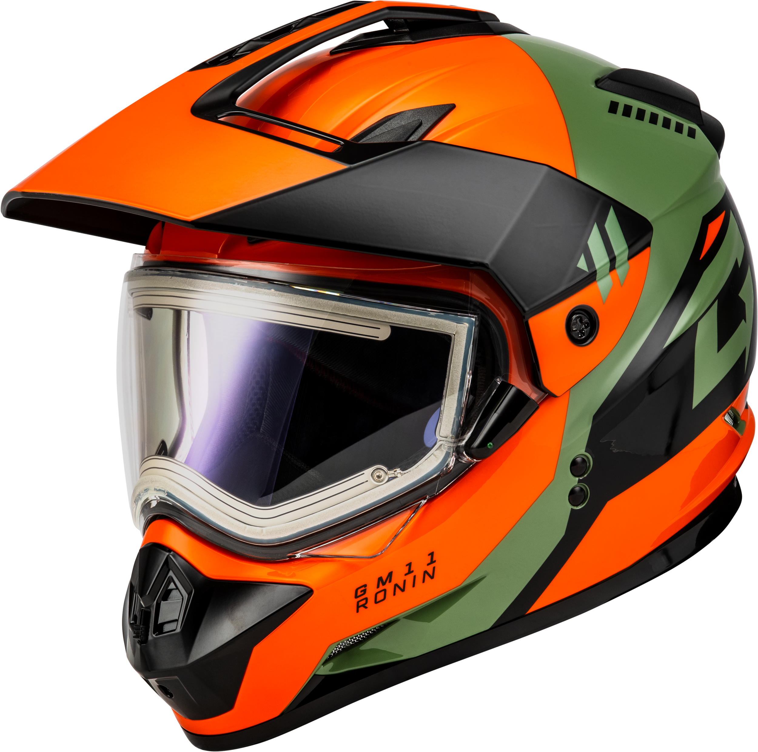 GM-11S RONIN SNOW HELMET W/ ELEC SHLD ORANGE/GREY/BLACK 3X