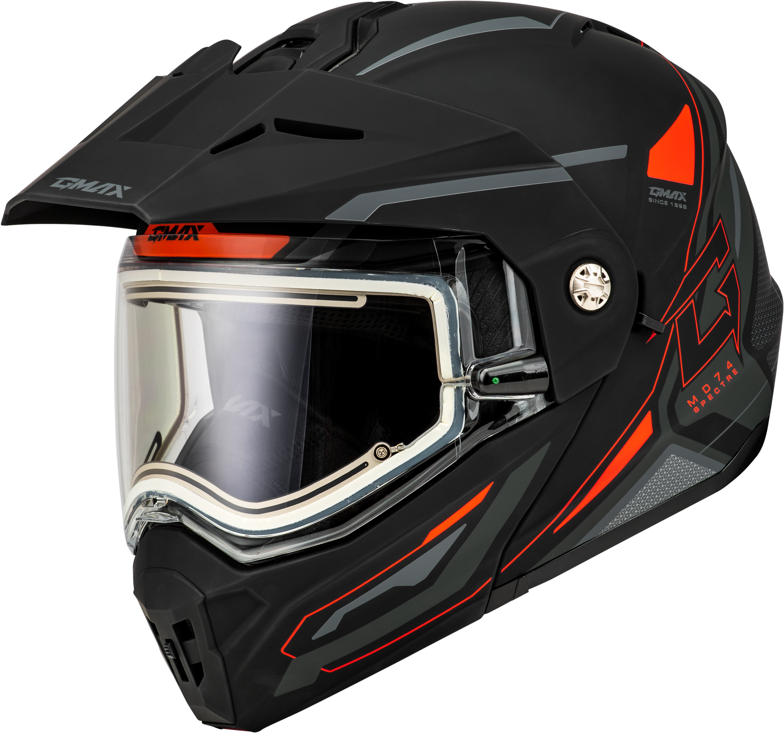 MD-74S SPECTRE SNOW HELMET W/ ELEC SHIELD MATTE BLACK/RED 2X