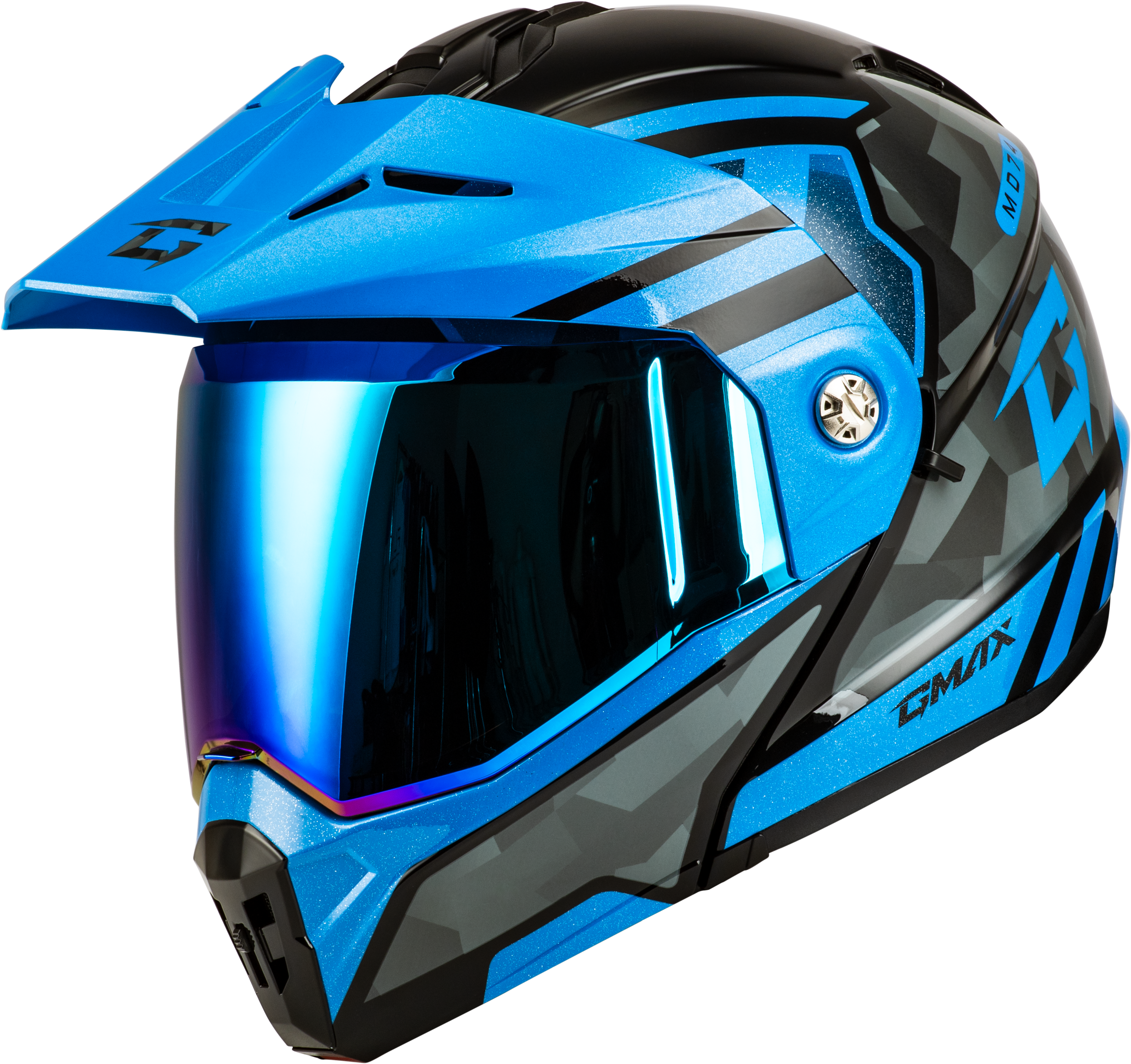 MD-74 STRIKER MODULAR HELMET W/BLU SHLD BLK/GRY/BLU MTLC 2X
