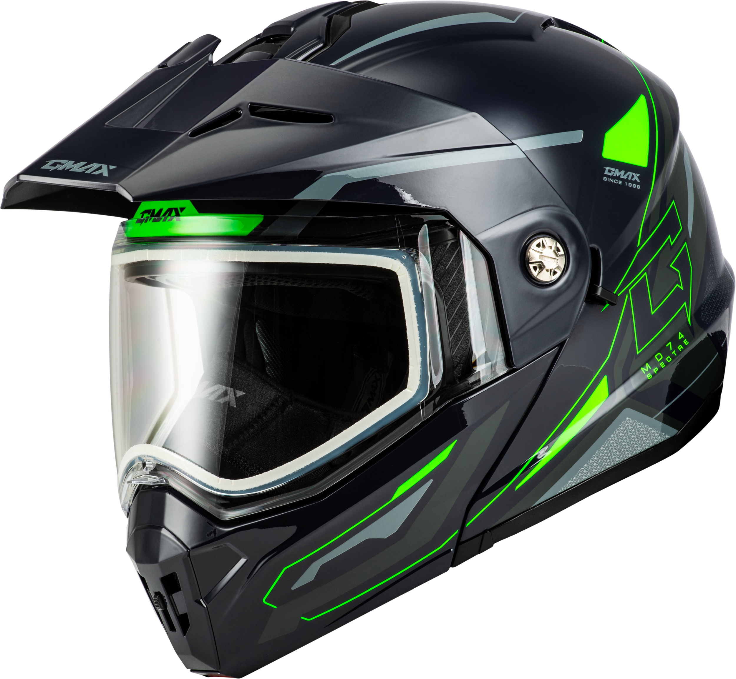 MD-74S SPECTRE MODULAR HELMET SNOW GREY/NEON GREEN XL