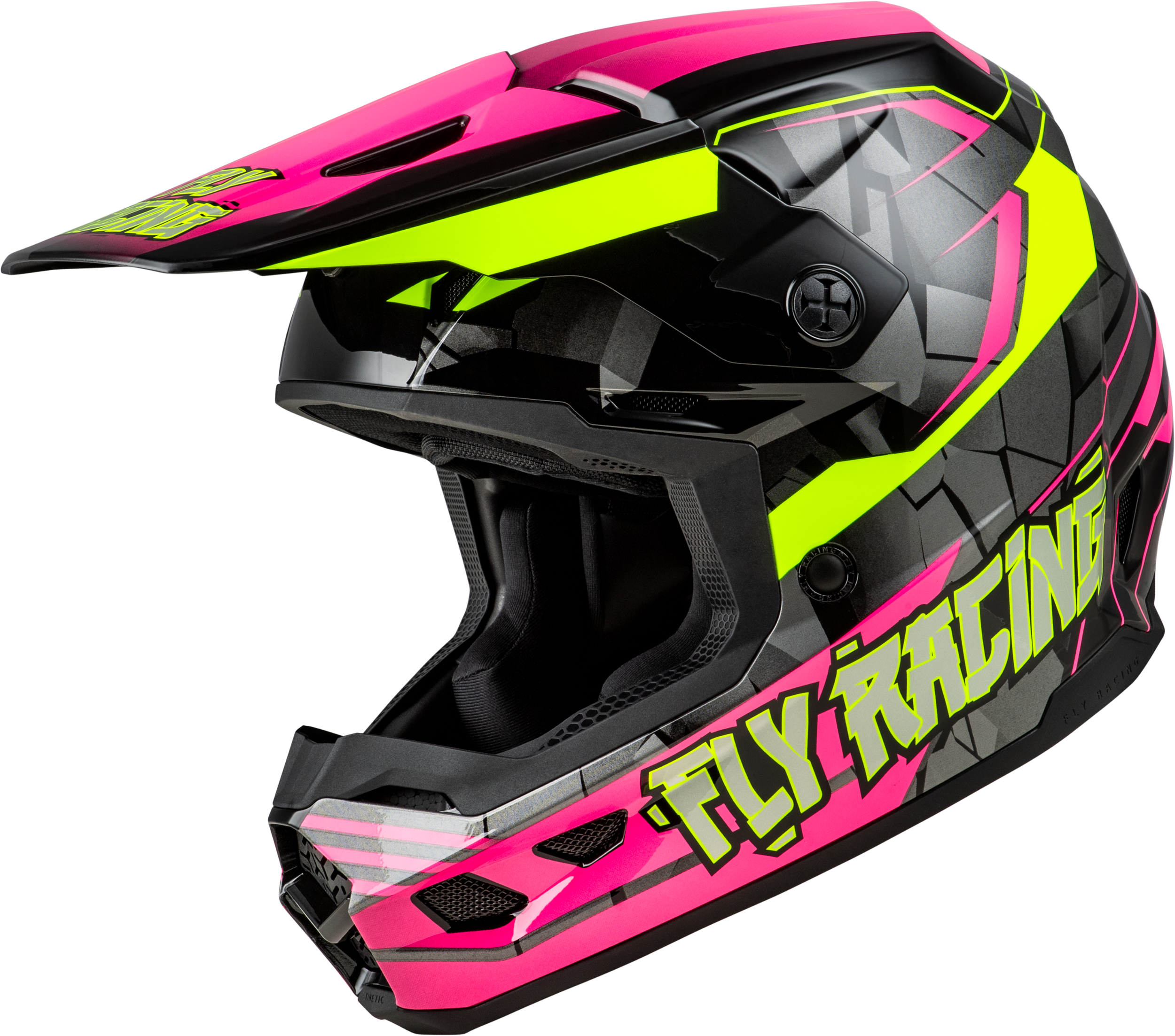 YOUTH KINETIC SCORCHED HELMET NEON PINK/HI-VIS/BLACK YS