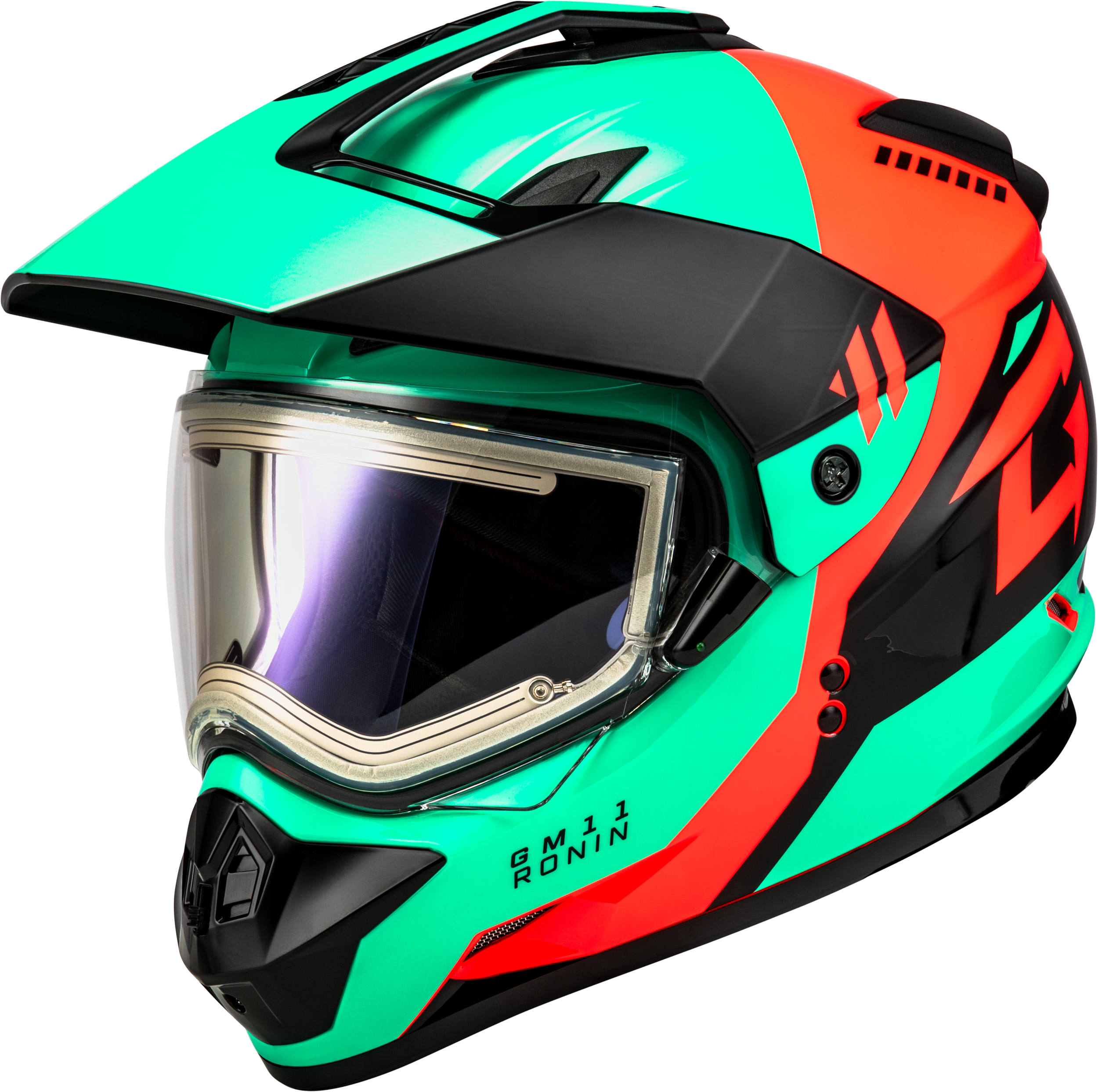 GM-11S RONIN SNOW HELMET W/ ELEC SHLD BLACK/AQUA/CORAL MD