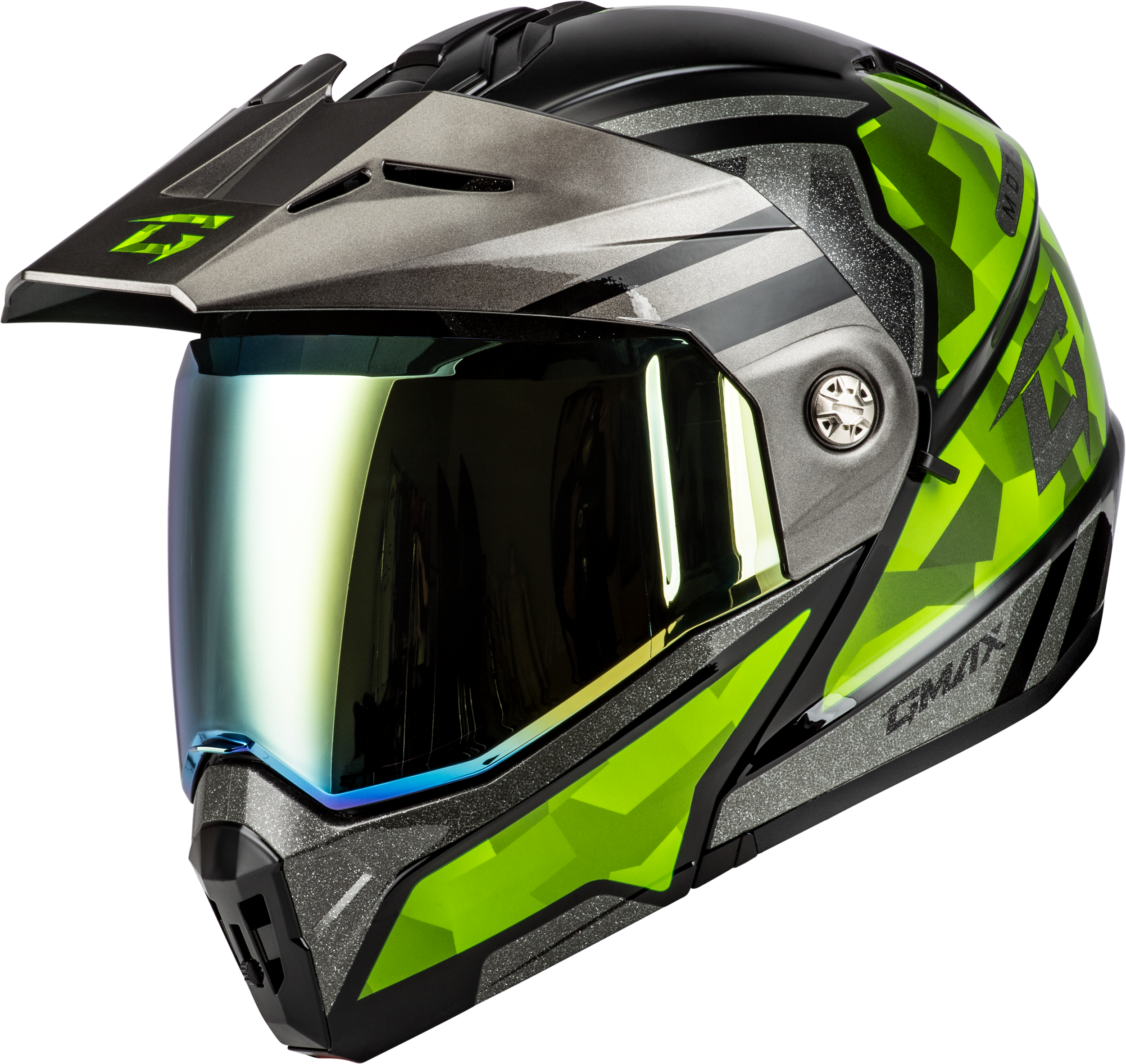 MD-74 STRIKER MODULAR HELMET W GLD SHLD BLK/SLVR/GRN MTLC SM