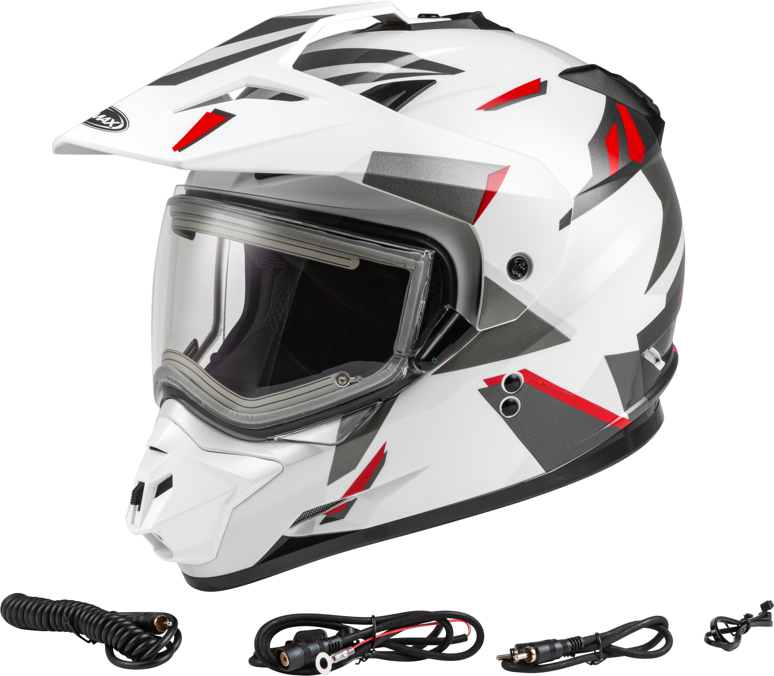 GM-11S RIPCORD SNOW HELMET W/ELEC SHIELD WHT/GREY/RED 2X