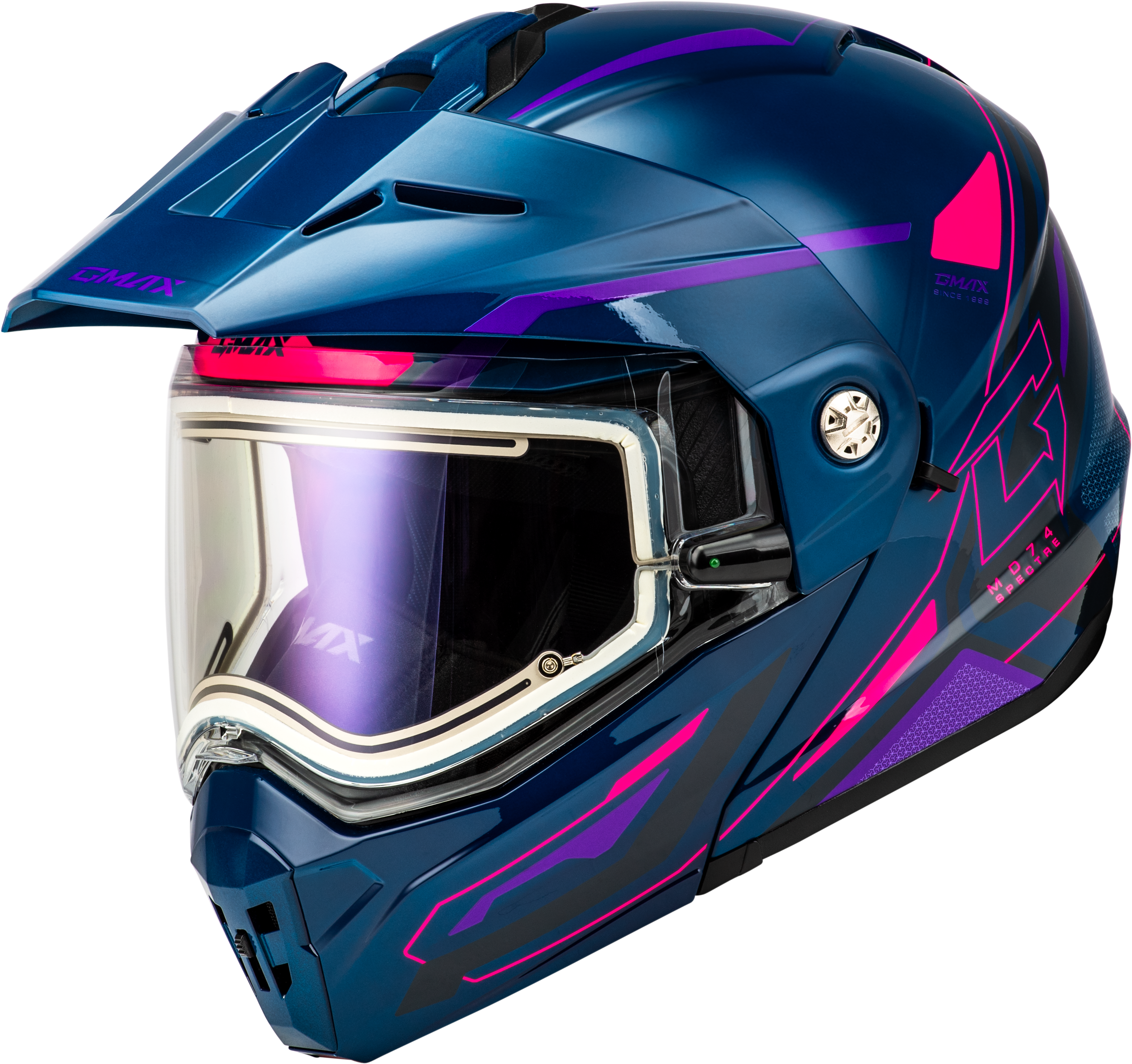 MD-74S SPECTRE SNOW HELMET W/ ELEC SHLD BLUE/PINK/PURPLE MD
