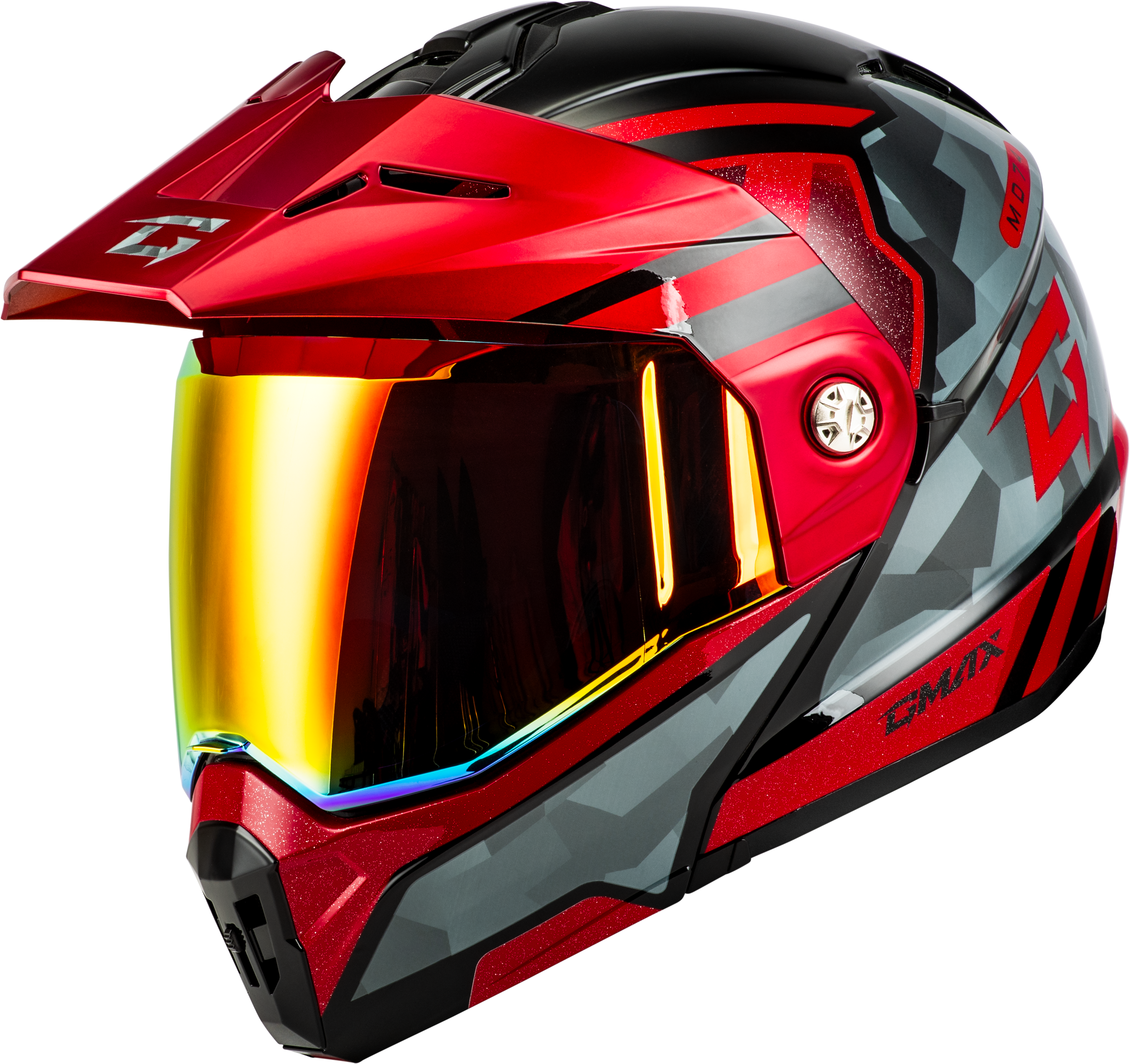 MD-74 STRIKER MODULAR HELMET W RED SHIELD BLK/GRY/RD MTLC 2X