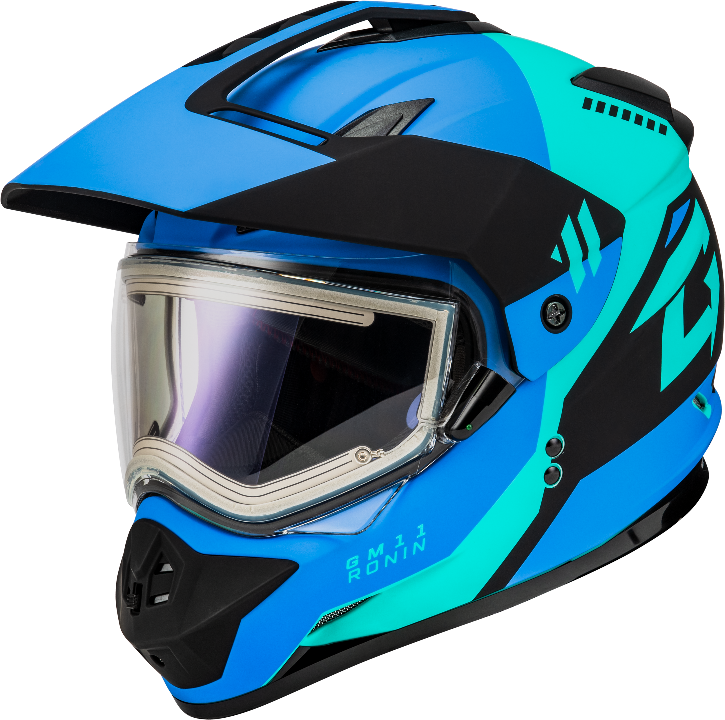GM-11S RONIN SNOW HELMET W/ ELEC SHIELD MATTE BLK/BLUE SM