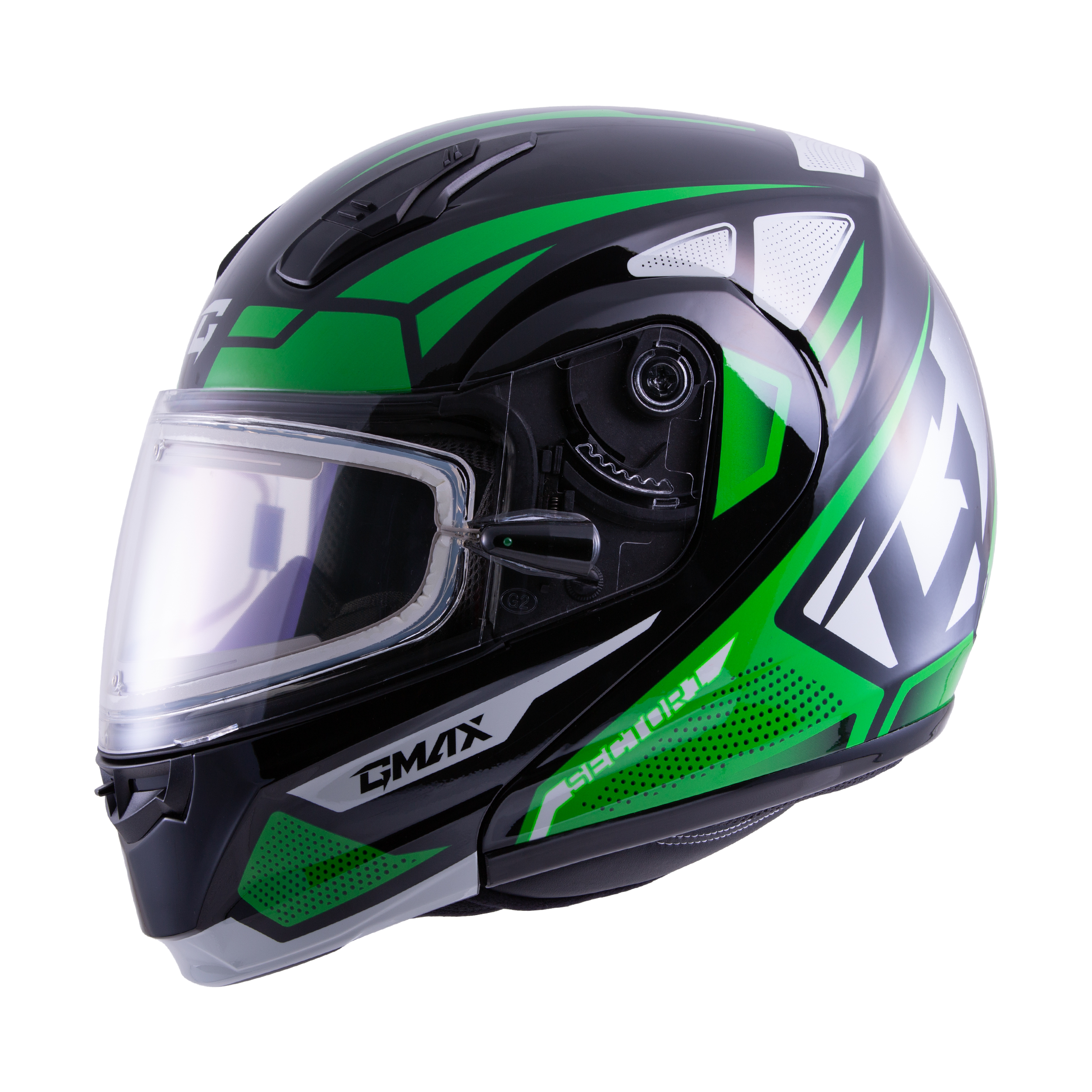 MD-04S SECTOR SNOW HELMET W/ ELEC SHIELD BLK/GREEN/WHT 3X