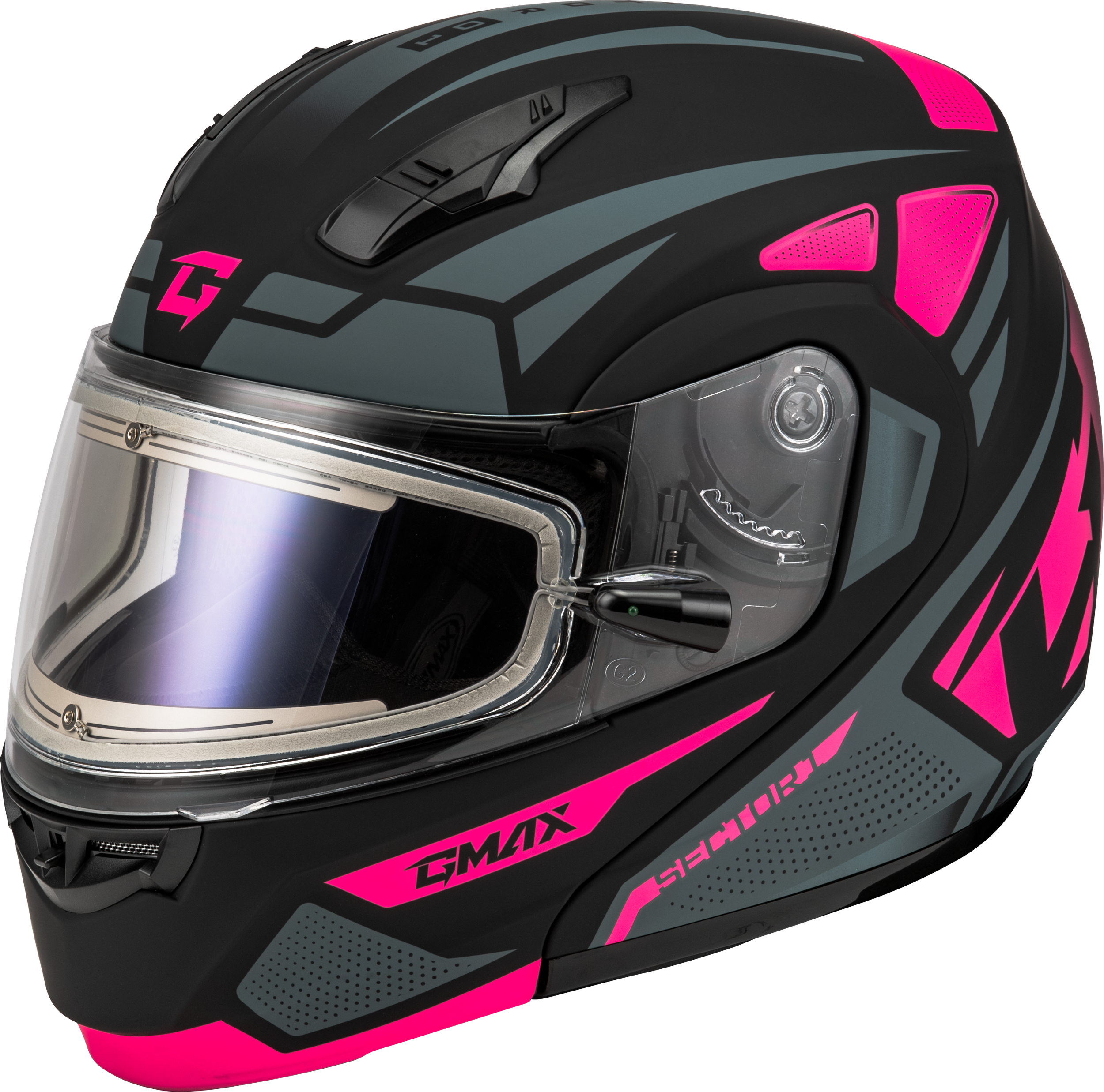 MD-04S SECTOR SNOW HELMET W/ ELEC SHIELD MATTE BLACK/PINK 2